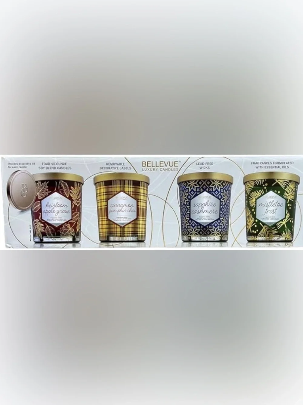 Bellevue Luxury Candles, 4 Soy Blend Candles 12 oz Each new